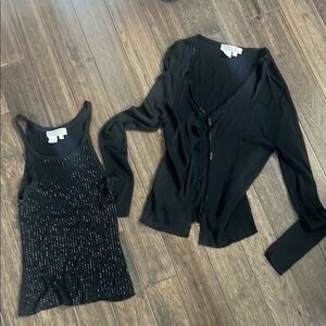 Black Tank Top and Cardigan Set elegant beaded